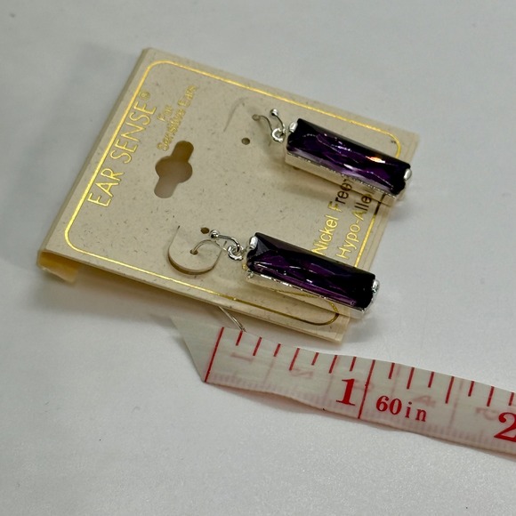 Ear Sense Rectangular Purple Crystal Dangle Earrings Nickel Free Hypoallergenic - Picture 7 of 8